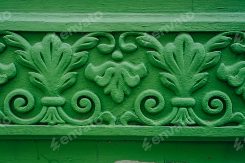 Preview: Green ornamental floral relief on wall for architectural and decorative art concept