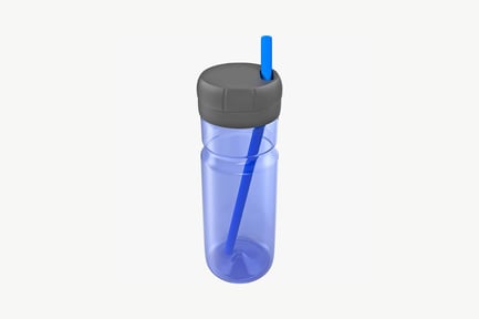 Preview: Dual-strawed cylindrical water bottle with black lid