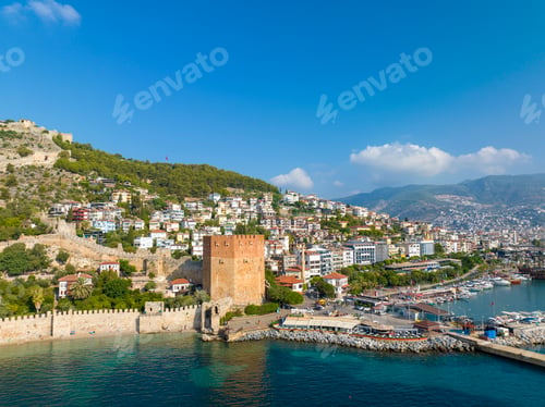 Preview: An aerial view of the bay Alanya in Antalya Turkey. Kizil Kule - Alanya