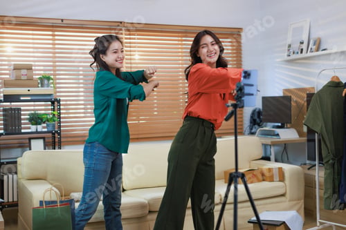 Preview: Young asian women creating social media video content for online business