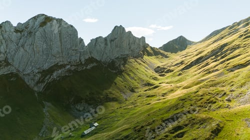 Preview: Roslenalp alpine valley aerial view, Alpstein Switzerland
