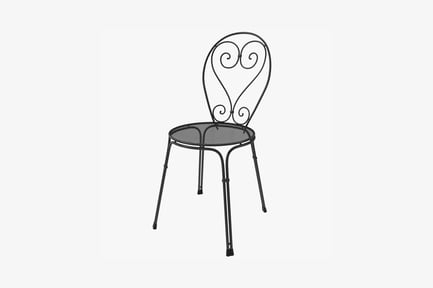 Preview: Black metal chair with scrollwork backrest