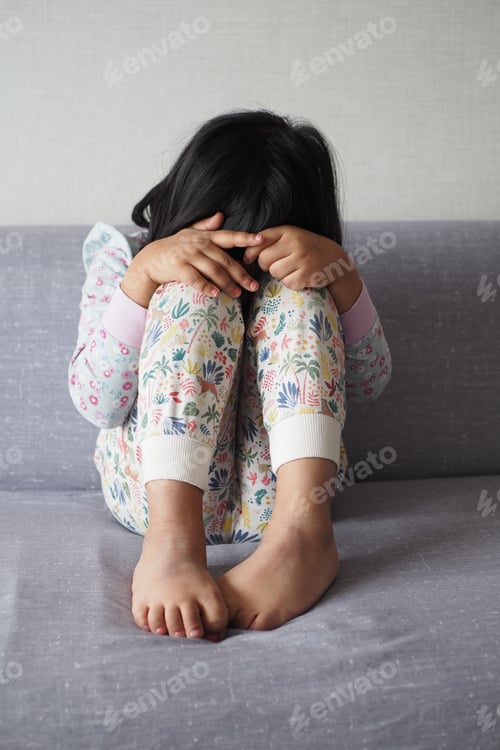 Preview: a upset child girl cover her face with hand
