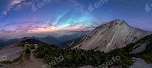 Preview: Aurora Lights Over Alpine Ridge at Night in British Columbia, Canada for Stunning Mountain Landscape