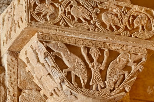 Preview: Romanesque capitel in San Pedro de la Nave church. Spain