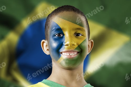 Preview: Little Brazilian Boy Painted The Flag Of Brazil