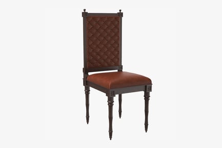 Preview: Dark Brown Carved Chair with Reddish-Brown Upholstered Seat