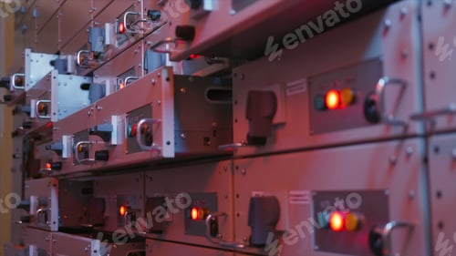 Preview: Electric control station shield. Action. Industrial electrical equipment with multiple control cells