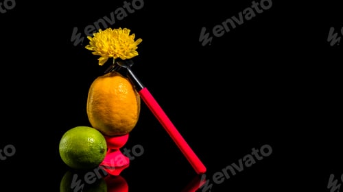 Preview: Composition with lemon and lime on a black background