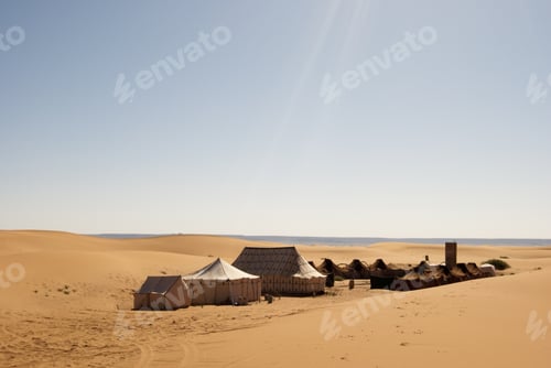 Preview: Beautiful view of desert tents in Haimas, Arab under clear sky