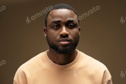 Preview: Serious young African American man showing confidence while posing in studio