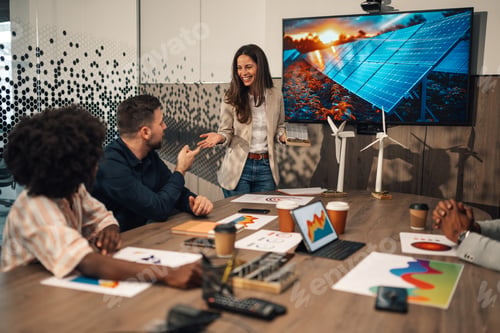 Preview: Innovative ecologist presenting revolutionary solar panels model.