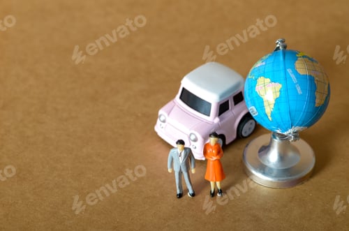 Preview: Travel Planning Theme with Mini Figures, Light Pink Car, and Globe