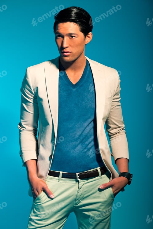 Preview: Handsome Asian Man In Suit. Summer Fashion. Studio Shot.