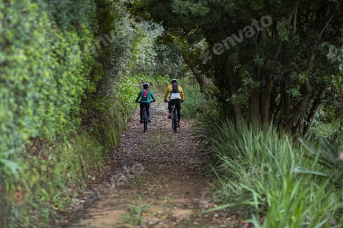 Preview: Biker Couple Cycling In Countryside Forest