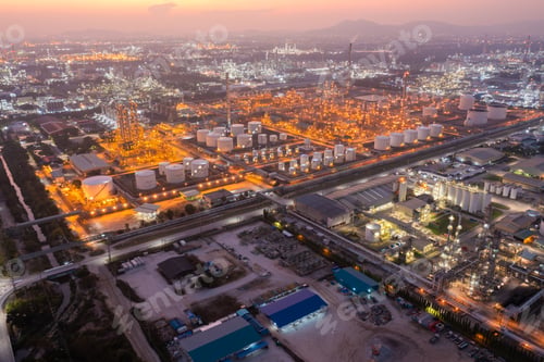 Preview: Aerial view of petrochemical oil refinery and sea in industrial engineering concept in Bangna