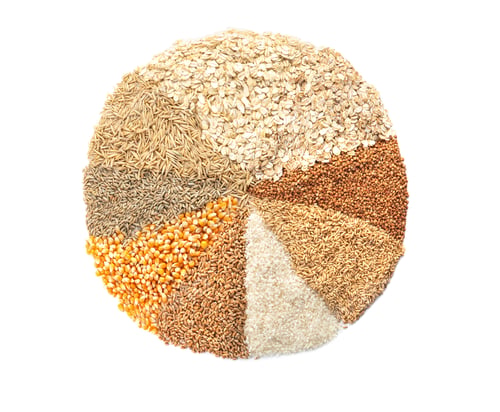 Preview: Different types of grains and cereals on white background