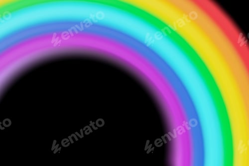 Preview: Playful rainbow overlay effect on black background. Colourful, blurred stripes.