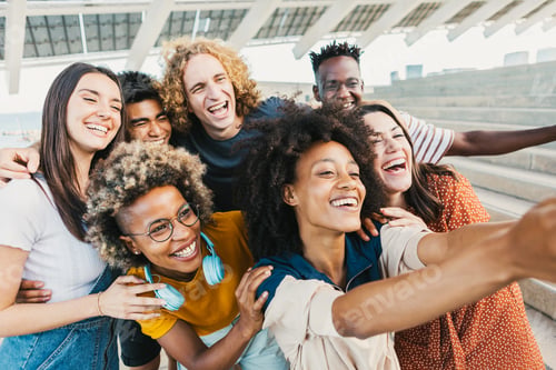 Preview: Young multicultural people taking selfie portrait