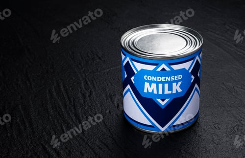 Preview: Condensed milk can on black background