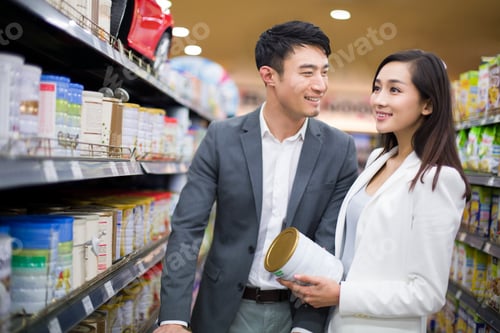 Preview: Young couple shopping in supermarket