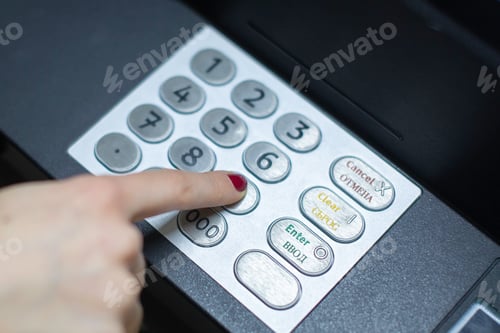 Preview: Closeup shot of electronic equipment for money in a bank