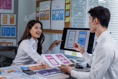 Preview: Ui ux designers collaborating on mobile app interface development