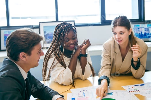 Preview: Professional diverse business people having collaboration team meeting in an office