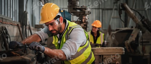 Preview: Engineer or foreman at industrial manufacturing factory check up machine or products in site.