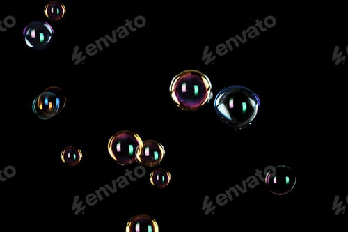 Preview: Beautiful translucent soap bubbles on dark background
