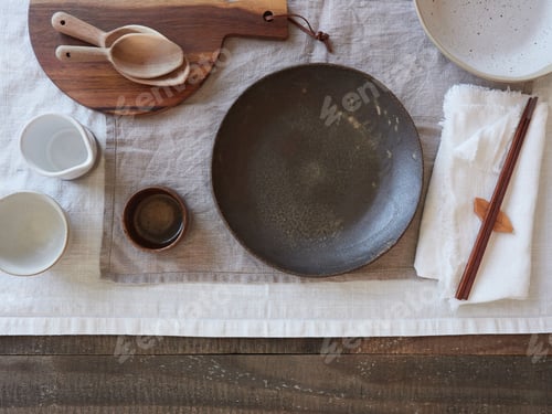 Preview: Neutral Table Setting with Chopsticks and Wooden Spoons
