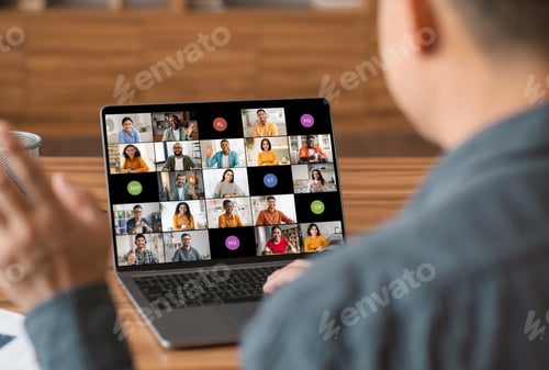 Preview: Man Participating in Online Video Conference Meeting on Laptop