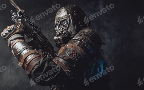 Preview: Survivor with custom armour and gun in dark background