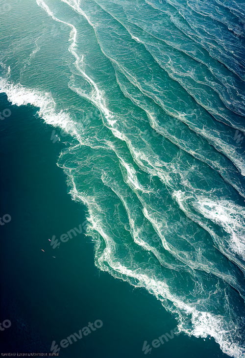 Vista previa: Aerial drone view with of crashing waves in crystal ocean. Top view. Blue clean wavy sea water.Blue