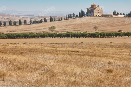 Preview: Picturesque village in Los Monegros. Castejon Monegro chapel. Aragon, Spain