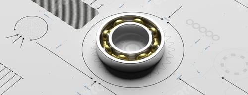 Preview: Ball bearing, metal spare part on a blueprint. 3d illustration