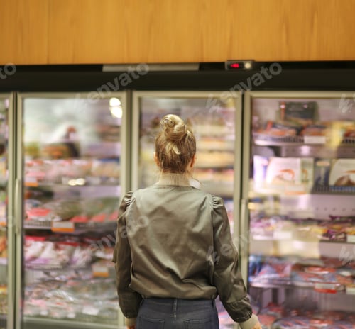 Preview: Woman Choosing Frozen Food From A Supermarket Freezer