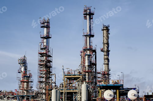 Preview: Modern factory in an industrial zone under a blue sky - a cool picture for presentations