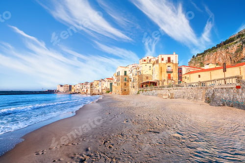 Preview: Beautiful cityscape of Cefalu city. Popular travel destination of Mediterranean sea.