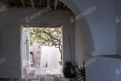 Preview: Folegandros island, Greece, Cyclades. Traditional whitewashed buildings and narrow streets, Kastro