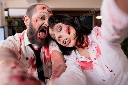 Preview: Man and woman playing in thriller film shooting BTS footage, goofing around, POV