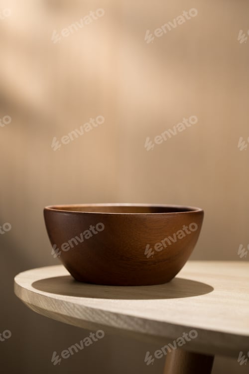 Preview: A Japanese-style wooden bowl sits elegantly on a table, epitomizing minimalist design.