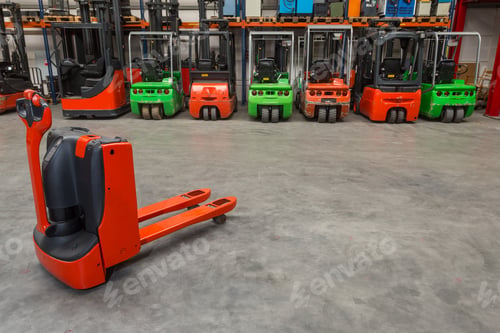 Preview: 55131,Mechanical dolly and forklift machinery in warehouse