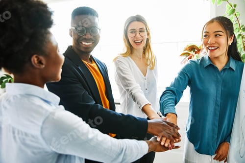 Preview: business office businesswoman businessman team teamwork startup meeting high five friend colleague