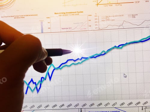 Preview: Pen pointing on analysis data graph and charts on screen