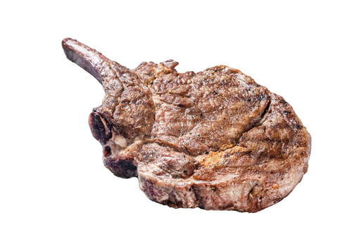 Vista previa: Filete de ternera a la parrilla Tomahawk, costilla. Aislado sobre fondo blanco, vista desde arriba.