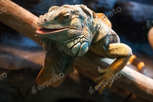 Preview: Close-up of a male Green Iguana (Iguana iguana). Green Iguana Reptile Portrait Closeup