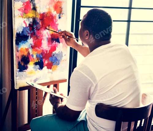 Preview: Black artist man doing his art work