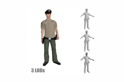 Preview: Police officer model three poses and wireframe view