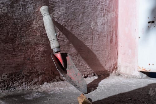 Paleta de cemento apoyada en la pared